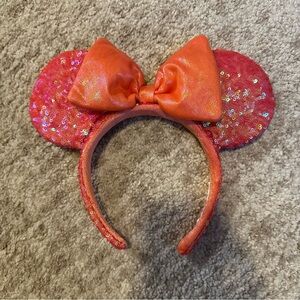 Disney Parks Coral Sequin Minnie Ears Headband